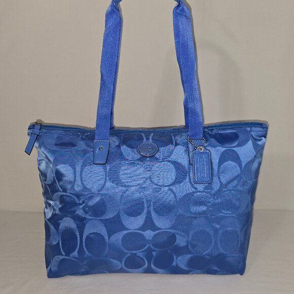 COACH Getaway Large Packable Blue Travel Weekender Tote With Zip Cosmetic Bag - Picture 9 of 15